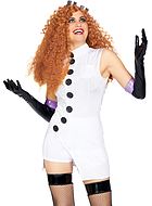 Female mad scientist, top and shorts costume, buttons, plain back, pocket